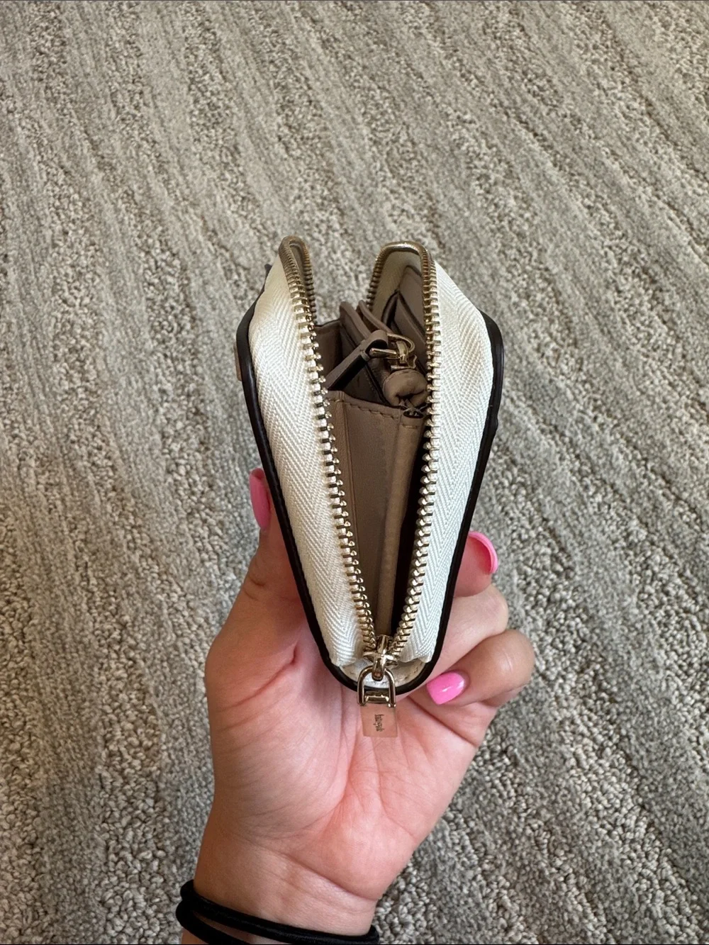 kate spade White Wallet with Rose Gold Glitter Polka Dots and Metallic Bow